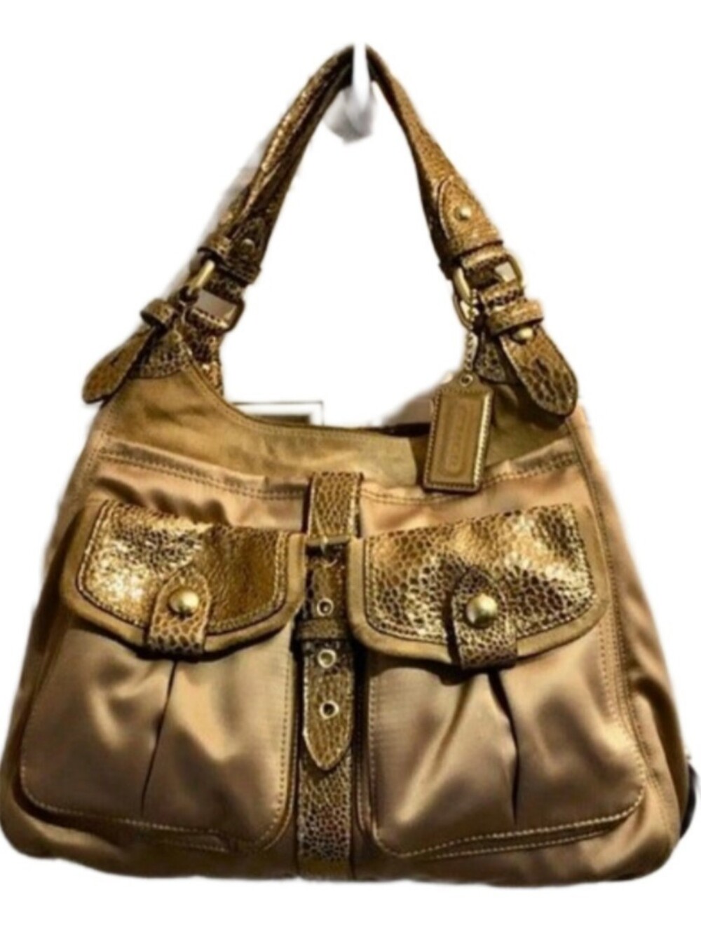 Coach XL Maggie Madison Metallic Crackle Gold Leather Limited Ed. Satchel Bag